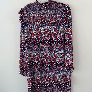 Navy Floral High Neck Dress